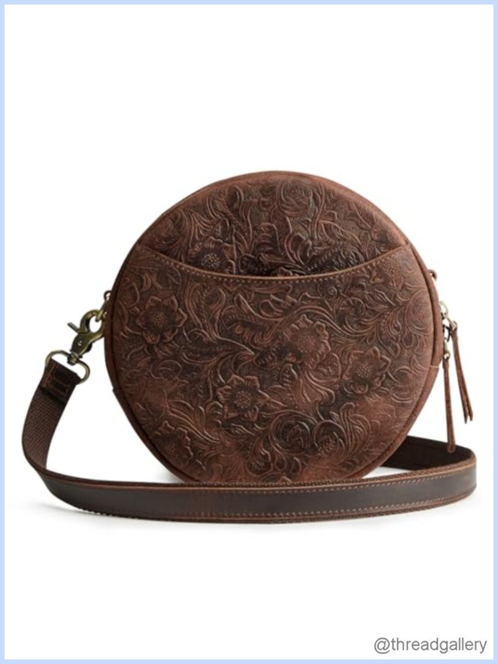 S-ZONE Top Grain Leather Crossbody Bag Circle Shoulder Round Purse Travel